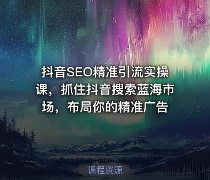 抖音SEO精准引流实操课，抓住抖音搜索蓝海市场，布局你的精准广告