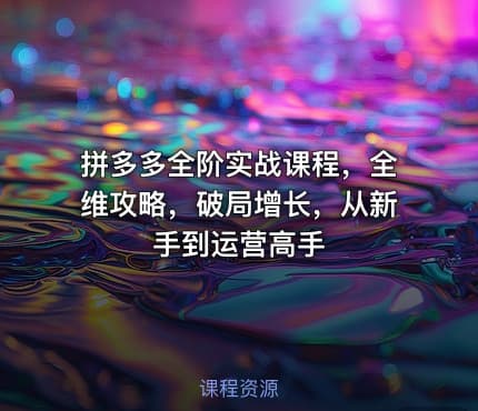 拼多多全阶实战课程，全维攻略，破局增长，从新手到运营高手