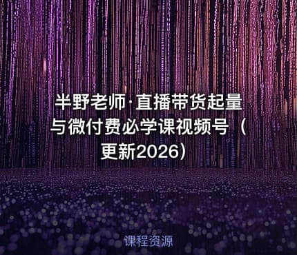 半野老师·直播带货起量与微付费必学课视频号（更新2026）