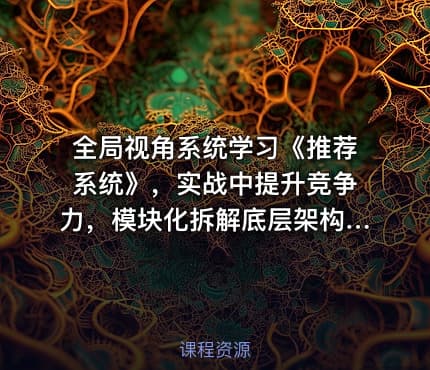 全局视角系统学习《推荐系统》，实战中提升竞争力，模块化拆解底层架构视频课程