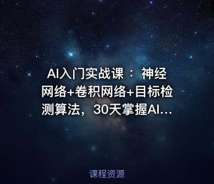 AI入门实战课 ：神经网络+卷积网络+目标检测算法，30天掌握AI核心基础
