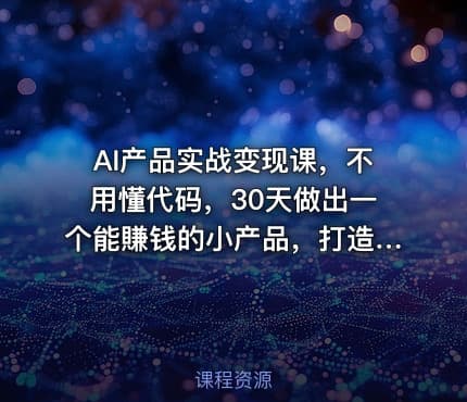 AI产品实战变现课，不用懂代码，30天做出一个能賺钱的小产品，打造个人长期AI副业资产