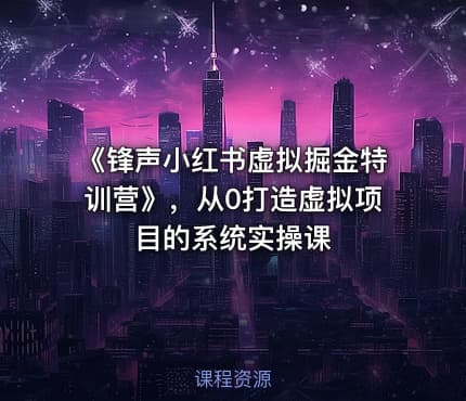 《锋声小红书虚拟掘金特训营》，从0打造虚拟项目的系统实操课