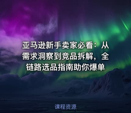 亚马逊新手卖家必看：从需求洞察到竞品拆解，全链路选品指南助你爆单